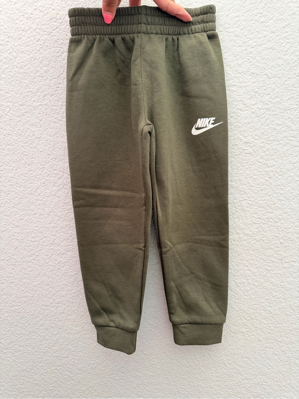 Nike Kids Olive Fleece Joggers with White Logo